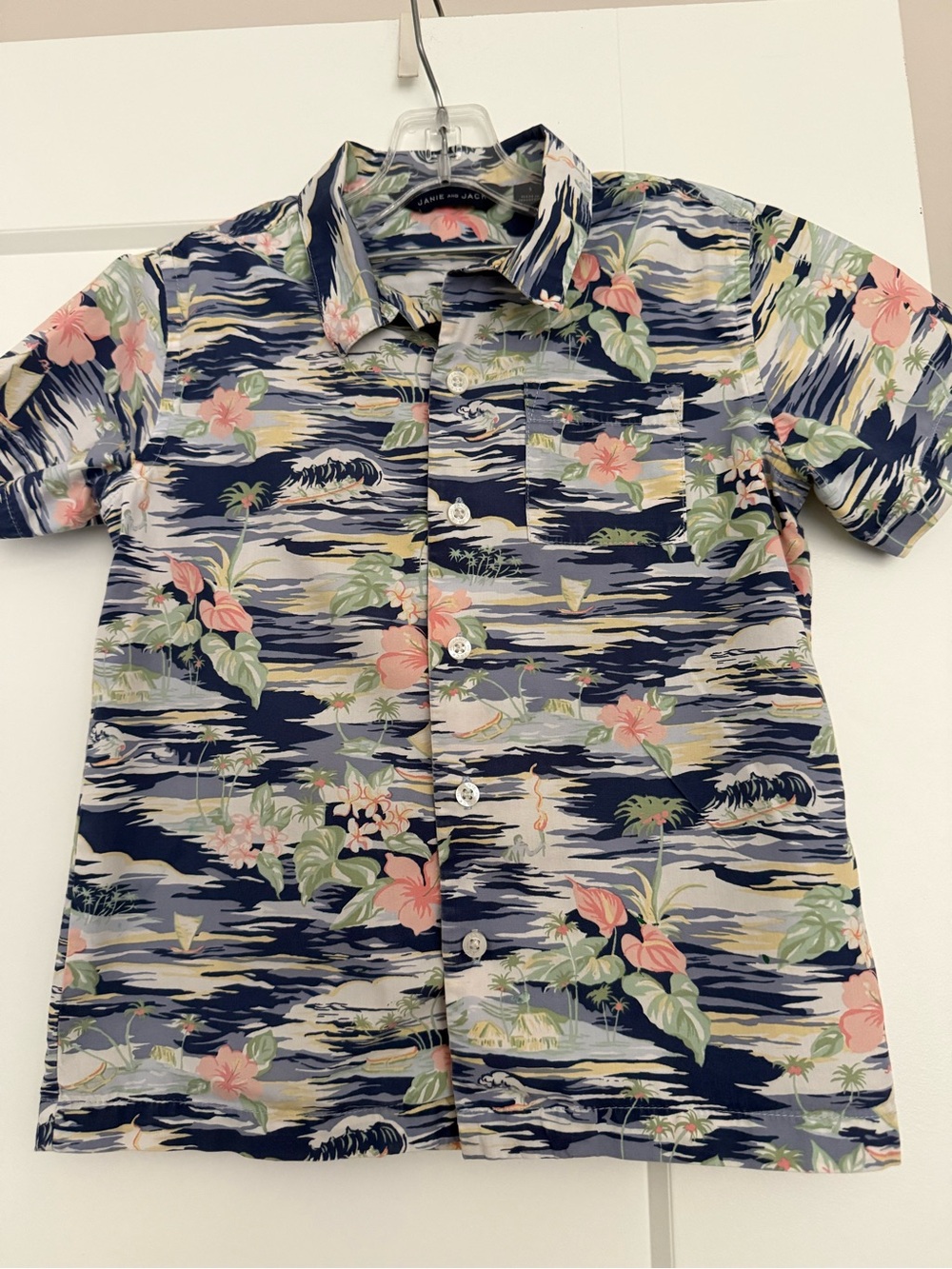 Janie and Jack Navy Floral Short-Sleeve Hawaiian Shirt